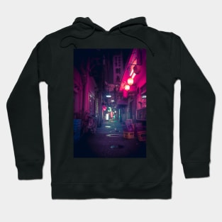 Synthwave Tokyo Neon Underworld Red Lantern in narrow dark alley Hoodie